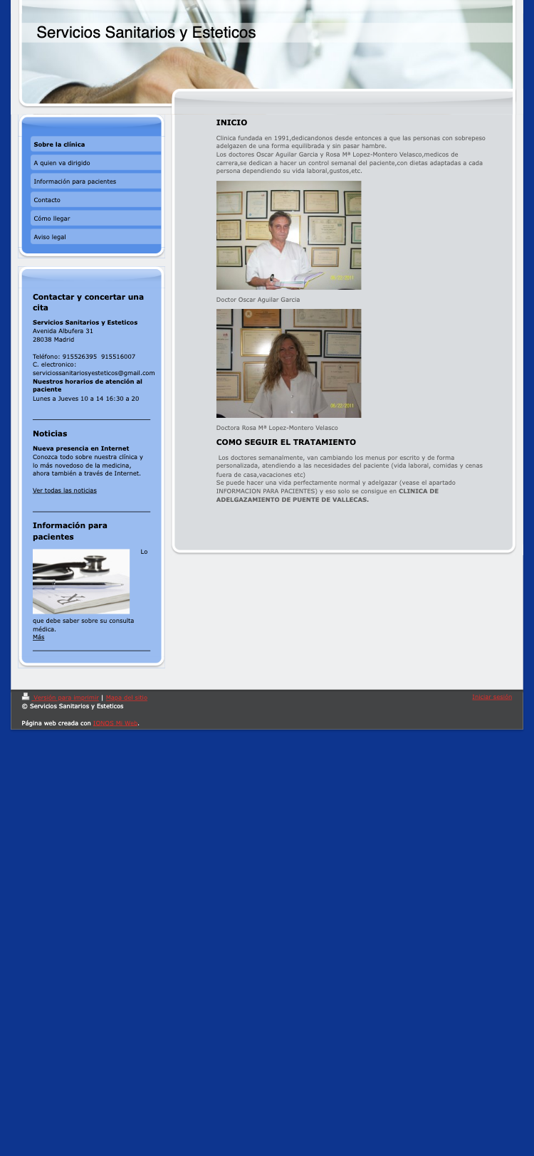 Captura de la web actual de Servicios Sanitarios y Estéticos en un móvil