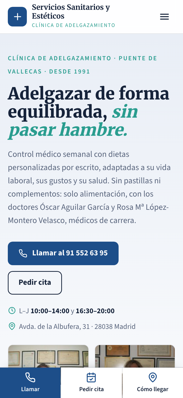 Captura de la web nueva de Servicios Sanitarios y Estéticos en un móvil
